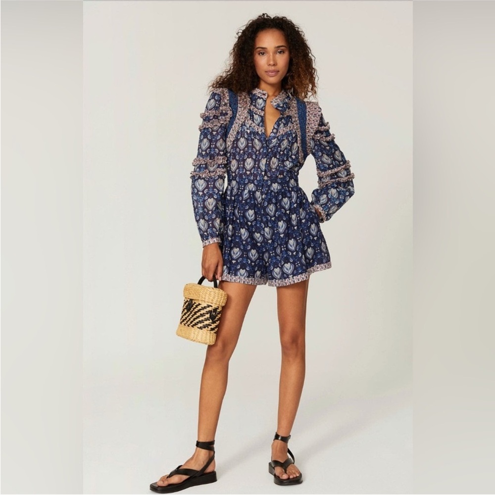 Blue Patterned Women's Romper